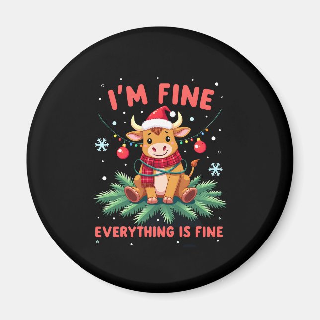 I'm Fine Everything is Fine Christmas Highland Cow Magnet (Framsidan)