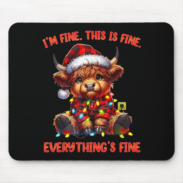 I'm Fine Everything Is Fine Christmas Highland Cow Musmatta (Framsidan)