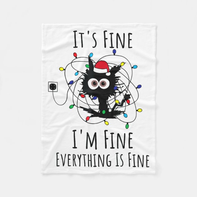 I'm Fine Everything Is Fine Cute Cat Christmas Lig Fleecefilt (Framsidan)