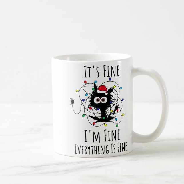 I'm Fine Everything Is Fine Cute Cat Christmas Lig Kaffemugg (Höger)