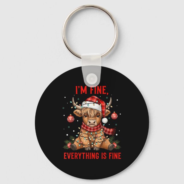Im Fine Everything Is Fine Funny Christmas Highlan Nyckelring (Framsida)