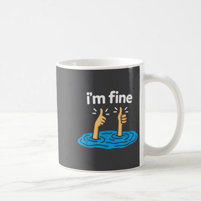 I'm Fine Thumbs Up Two Like Hand Funny Sarcasm Hum Kaffemugg (Höger)