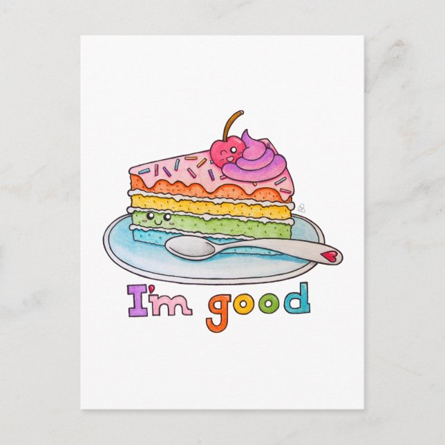 I'm Good, Kawaii Cartoon Rainbow Cake Postcard Vykort (Framsida)