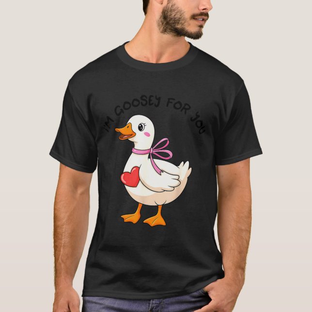 I'm Goosey For You Coquette Valentine Goose  T Shirt (Framsida)
