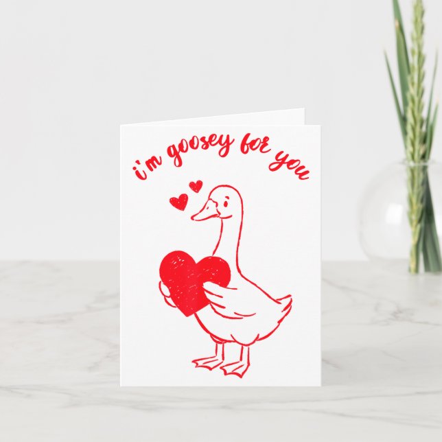 I'm Goosey For You Valentine Goose Hearts Minimal  Kort (Framsida)