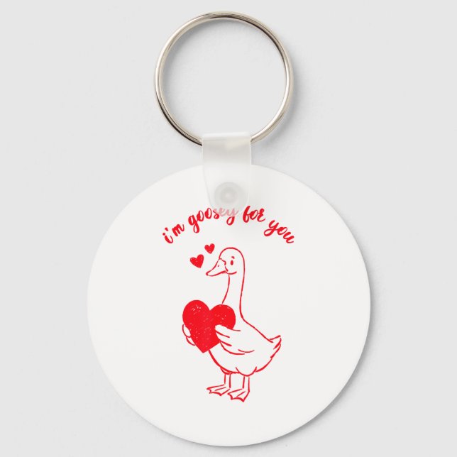 I'm Goosey For You Valentine Goose Hearts Minimal  Nyckelring (Framsida)