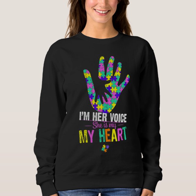 I'm HER Voice SHE Is My Heart Autism Mom Pink Auti T Shirt (Framsida)