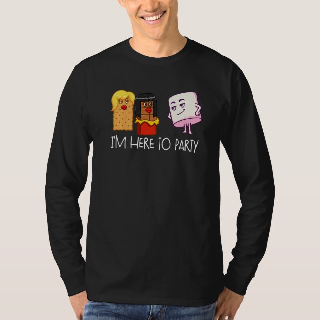 I'm Here To Party S'mores Marshmallow Camping Smor T Shirt (Framsida)