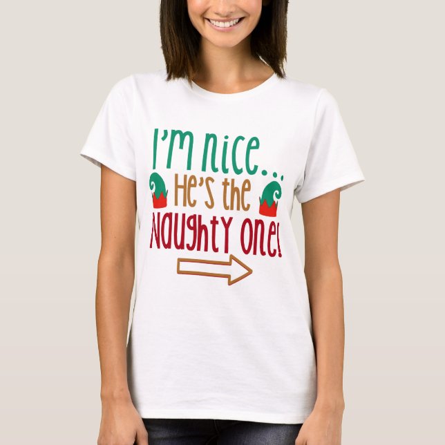 Im Nice Hes Naughty Elf Hat T-shirt (Framsida)