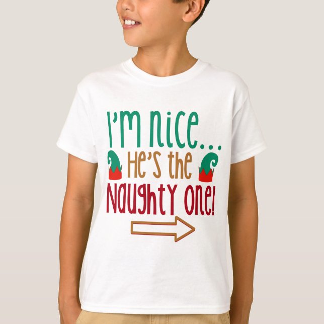 Im Nice Hes Naughty Elf Hat Tee Shirt (Framsida)