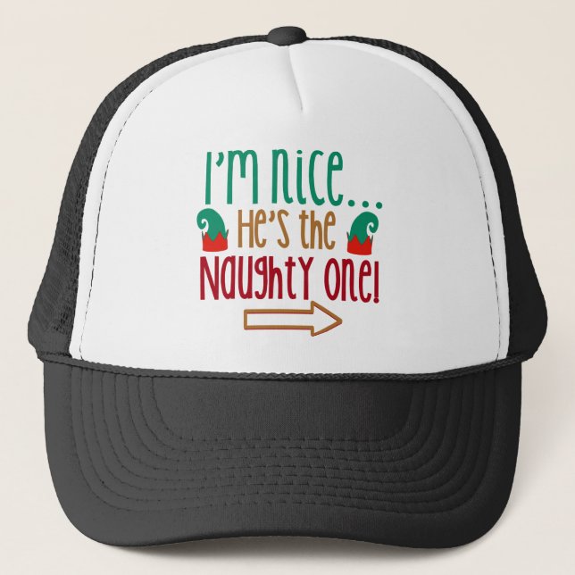 Im Nice Hes Naughty Elf Hat Truckerkeps (Framsida)