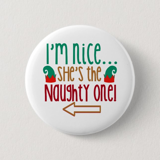 Im Nice Shes Naughty Elf Hat Knapp (Framsida)