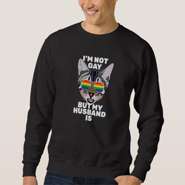 I'm Not Gay But My Husband Is  Funny Cat Gay Pride Lång Ärmad Tröja (Framsida)