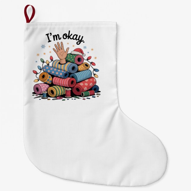 I'm Okay Funny Quilting Christmas Lovers Stor Julstrumpa (Framsidan)
