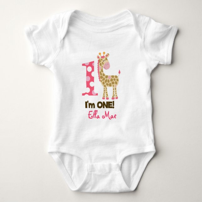 Im ONE Rosa Giraffe 1st Birthday Creeper Bodykostd Tröja (Framsida)