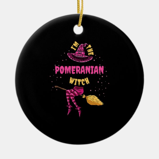 Im Pommern Witch Halloween Matching Julgransprydnad Keramik (Framsidan)