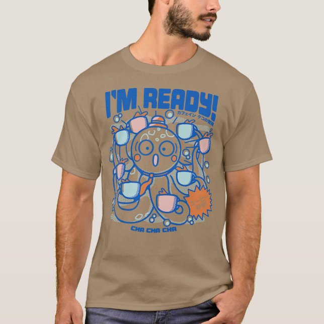 Im Ready Coffee Octopus Blue by Tobe Fonseca T Shirt (Framsida)