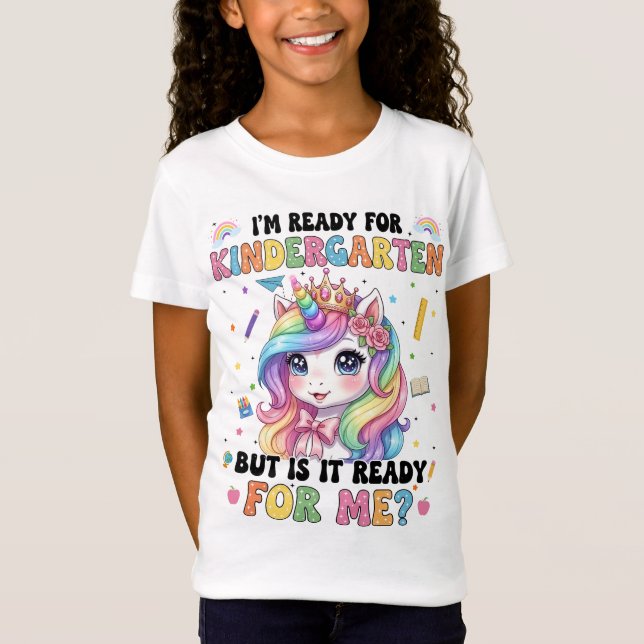 Im Ready For Kindergarten Cute Unicorn First Day T Shirt (Framsida)