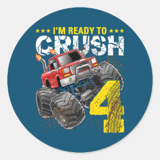 I'm Ready To Crush 4 Monster Truck 4th Birthday Runt Klistermärke
