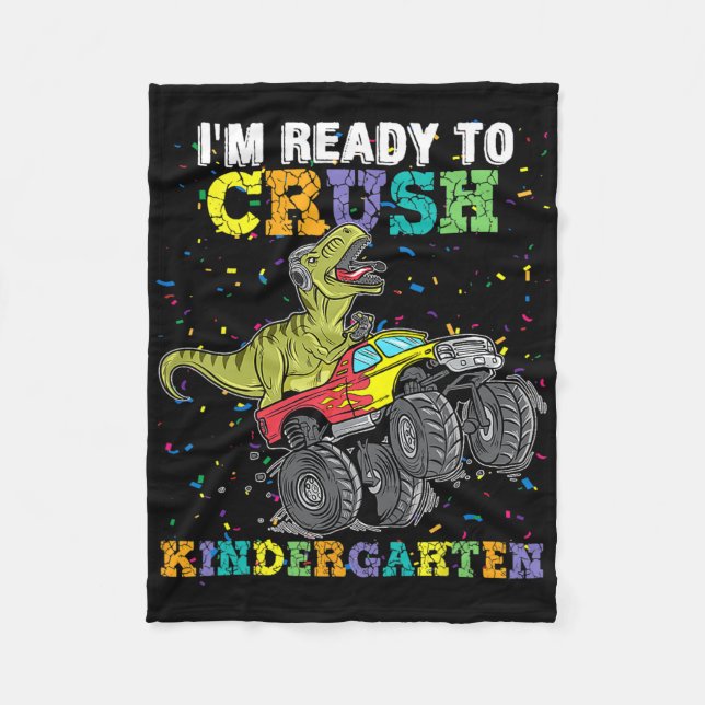 I'm Ready To Crush Kindergarten Monster Truck Dino Fleecefilt (Framsidan)