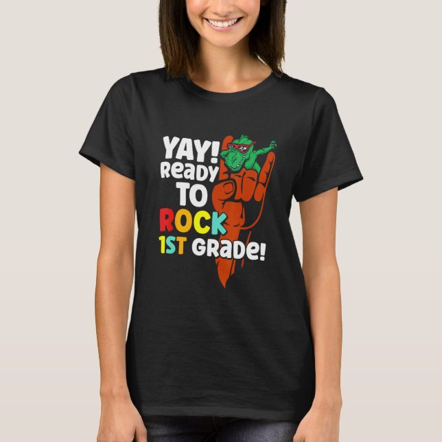 I'm Ready To Rock 1st Grade Dino School Boys Girls T Shirt (Framsida)