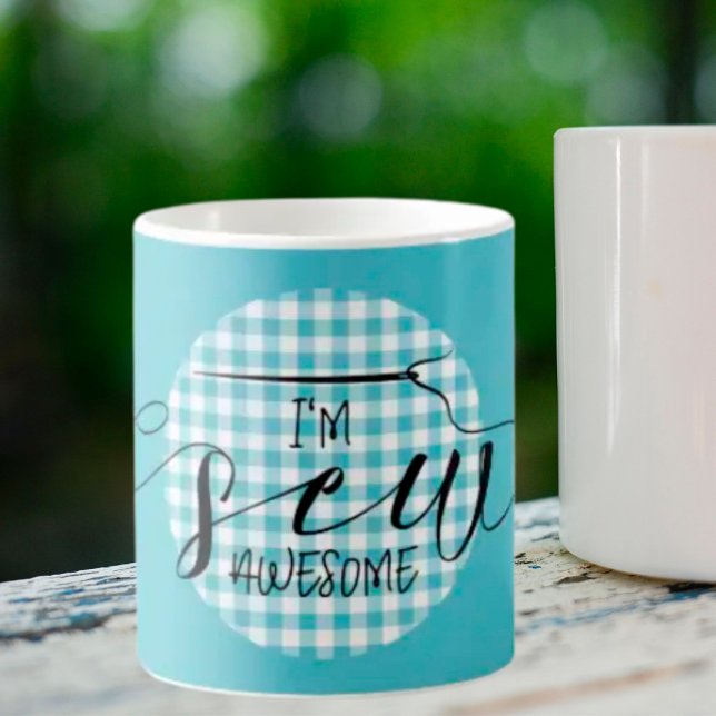 I'm Sew Awesome Blue Gingham Kaffemugg (Skapare uppladdad)