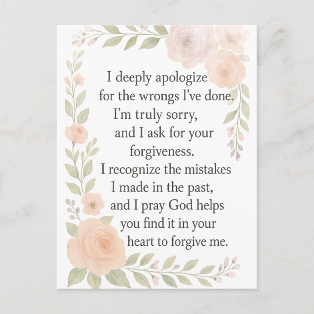 I'm Sorry/Apology\ Forgiveness Floral  Helg Vykort (Framsida)