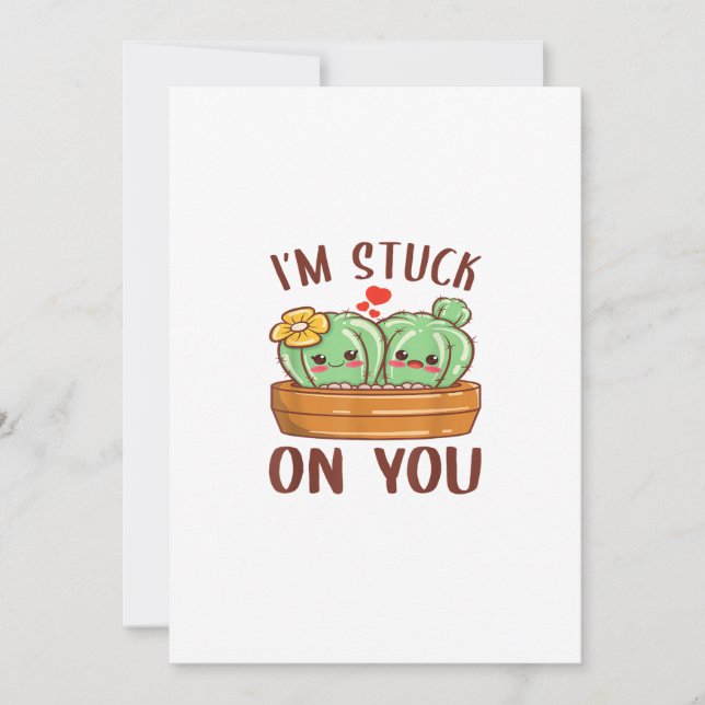 Im Stuck On You Cactus Succulent Valentines Day Cu Julkort (Framsida)