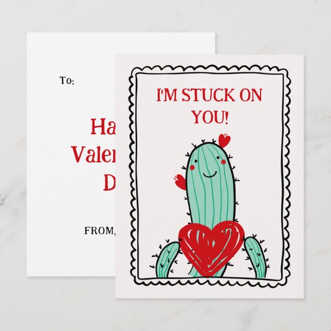 I'm Stuck On You Funny Kids Valentine's Day Card Anteckningskort (Fram/baksida)
