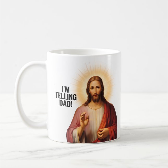 I'm Telling Dad - Funny Jesus Meme Kaffemugg (Vänster)