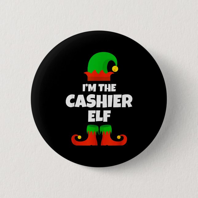 I'm The Cashier Elf Family Pajama Christmas Funny  Knapp (Framsida)