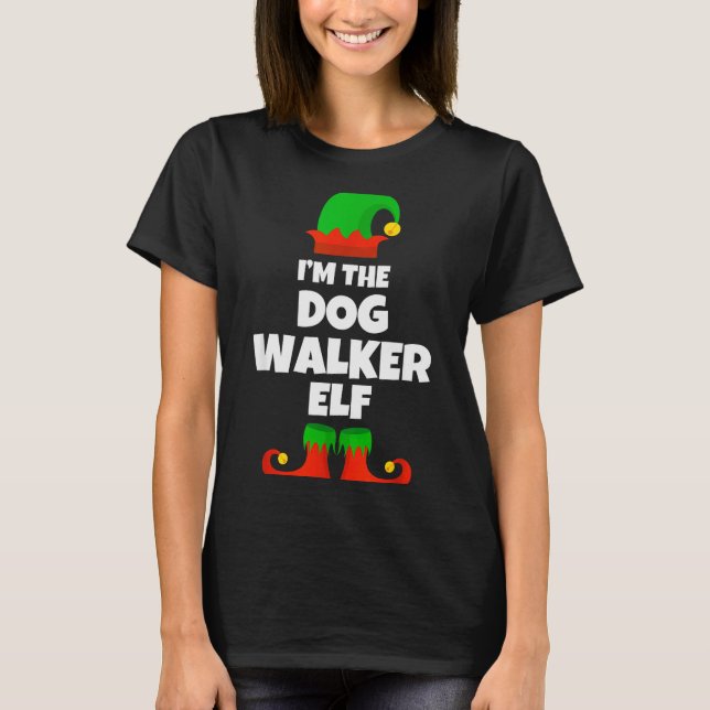 I'm The Dog Walker Elf Family Pajama Christmas Fun T Shirt (Framsida)