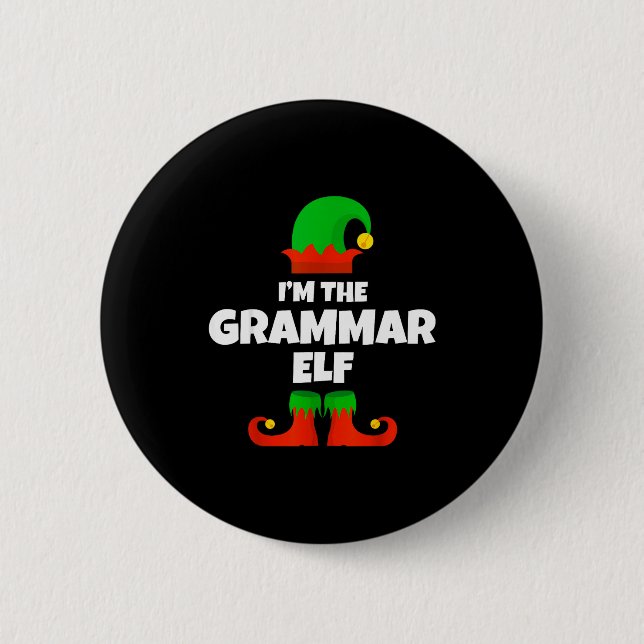 I'm The Grammar Elf Family Pajama Christmas Englie Knapp (Framsida)
