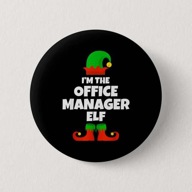 I'm The Office Manager Elf Family Pajama Christmas Knapp (Framsida)