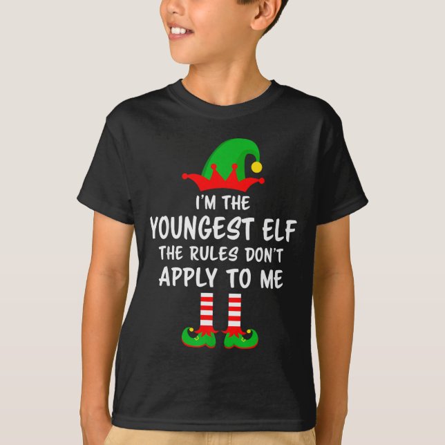 I'm The Youngest Elf Matching Family Christmas  T Shirt (Framsida)