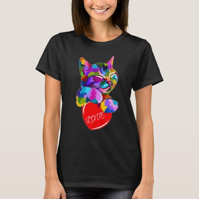 Image of kitten holding heart. t shirt (Framsida)