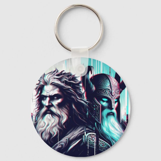  image of the gods zeus and odin togethe nyckelring (Framsida)
