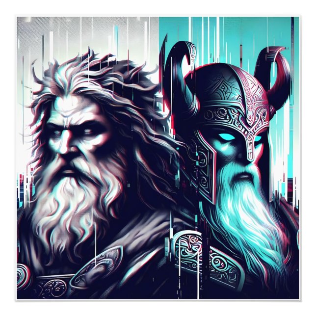image of the gods zeus and odin together fototryck (Framsidan)