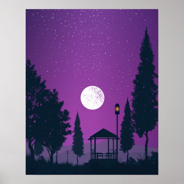 Imagem Noturna com uma bela lua Poster (Framsidan)