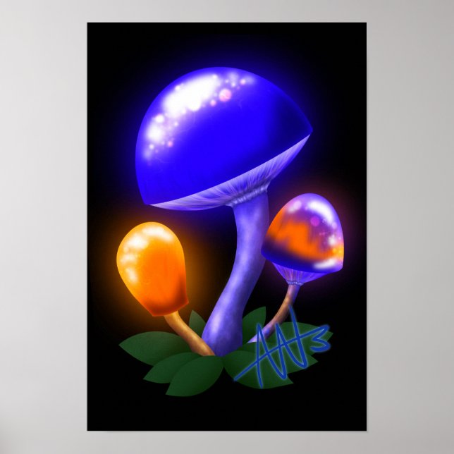 Imaginary White Dapperling Orange & Blue Mushroom Poster (Framsidan)