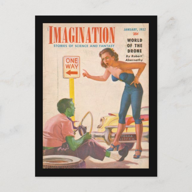 Imagination v06 n01 (1955-01.Greenleaf)_Pulp Art Vykort (Framsida)
