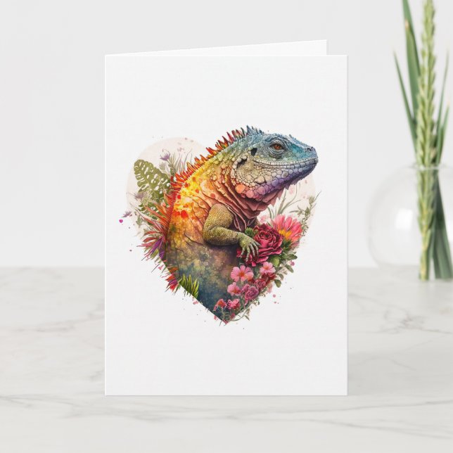 Imaginativ Iguana med blommorna Alla hjärtans dag Helgkort (Framsida)