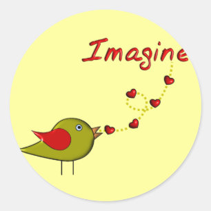 "Imagine" Bird and Hearts Design Runt Klistermärke