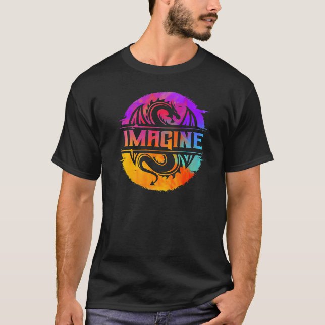 Imagine Fantasy Dragon Retro Tribal T Shirt (Framsida)
