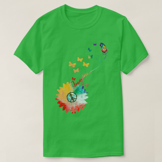 Imagine Flower Butterfly Earth Fredstecken Hippie T Shirt (Design framsida)