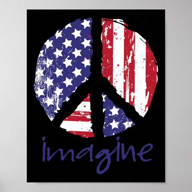 Imagine Peace American Flagga USA Fredstecken 4:e  Poster (Framsidan)