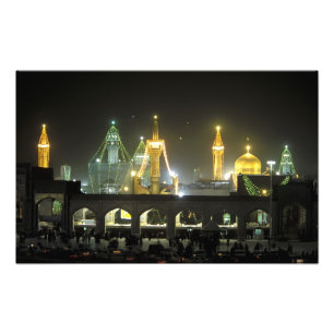 Imam Reza-helgedomen komplex på natten, Mashhad, Fototryck