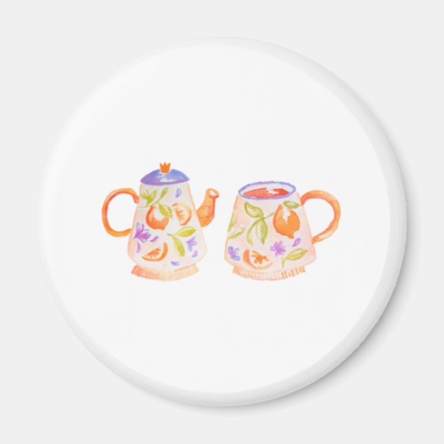 Iman con tazas, conjunto cute naranja floral magnet (Framsidan)