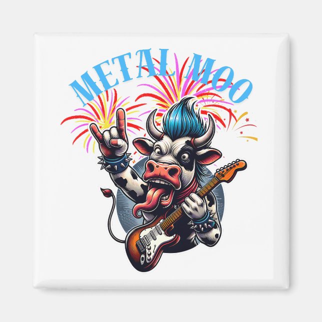 Imán-metal moo d rockin cow with a guitar magnet (Framsidan)