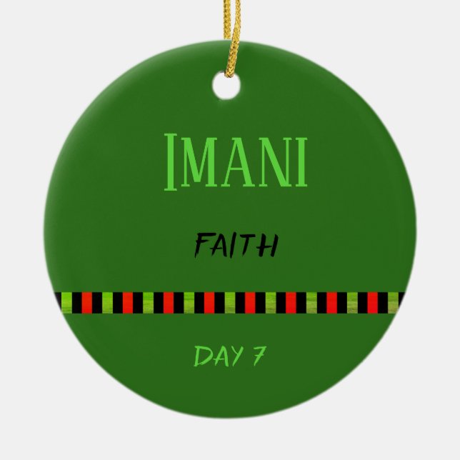 Imani - Kwanzaa Dag 7 Grönt Julgransprydnad Keramik (Framsidan)